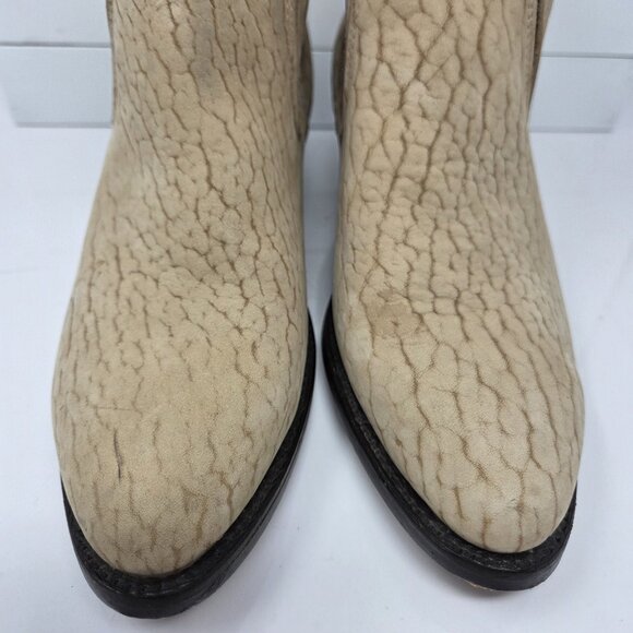 Botas Jaca Mens Suede Cowboy Boots Size 6 Beige Short Leather Western Coastal - Picture 4 of 13